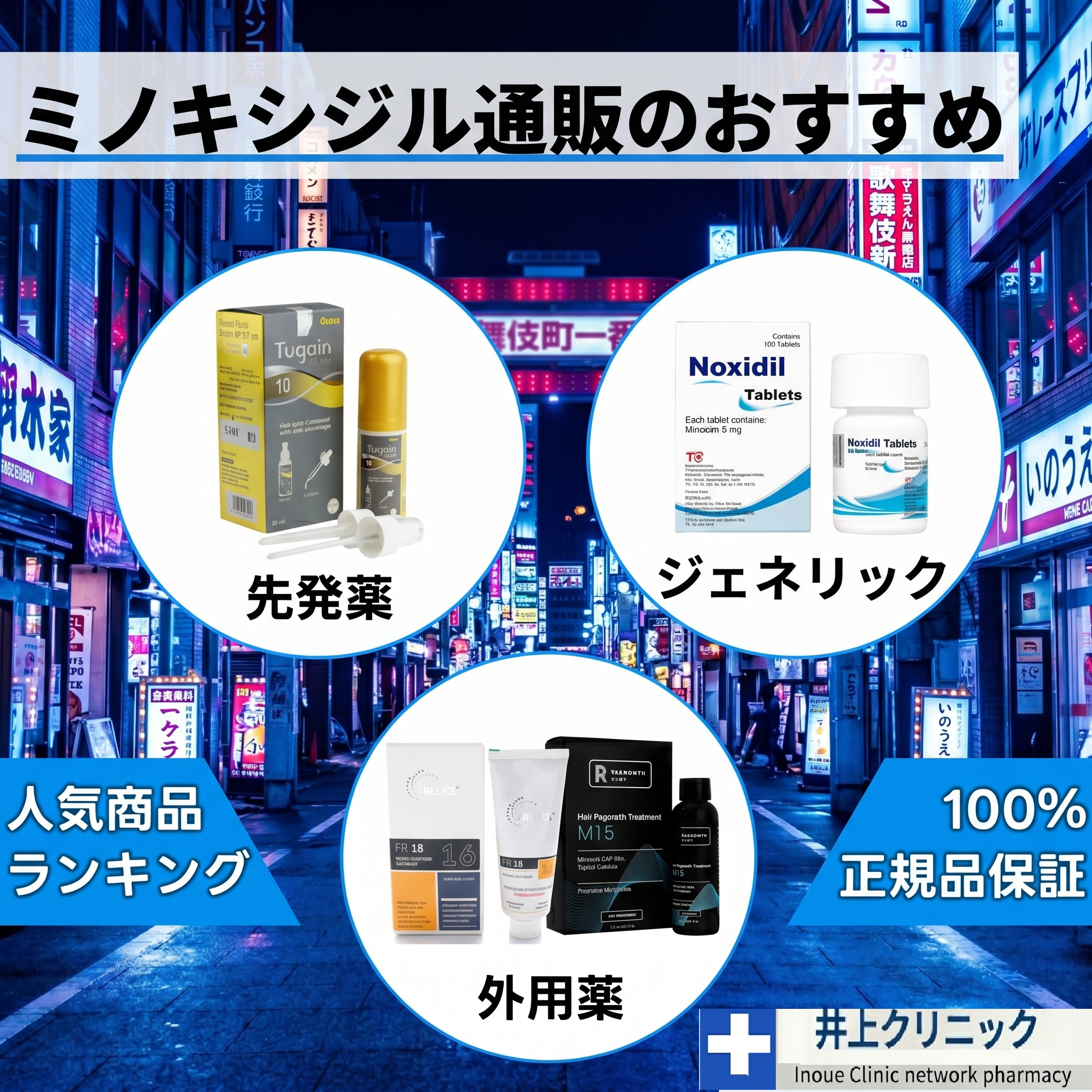 ミノキシジル通販のおすすめ 先発薬・ジェネリック・外用薬 100%正規品保証 いのうえクリニック